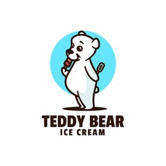 Vector Logo Illustration Teddy Bear Mascot Cartoon Style.