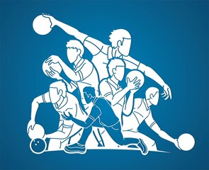 Group of Bowling Sport Male Players Action Cartoon Graphic Vector
