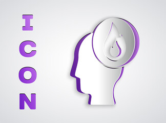 Paper cut Firefighter icon isolated on grey background. Paper art style. Vector