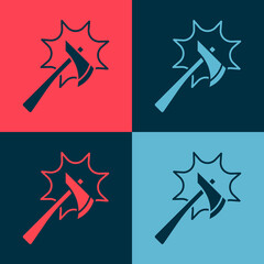 Pop art Firefighter axe icon isolated on color background. Fire axe. Vector