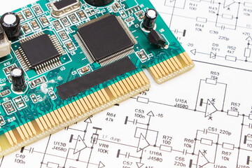 Printed circuit board and diagram of electronics. Technology