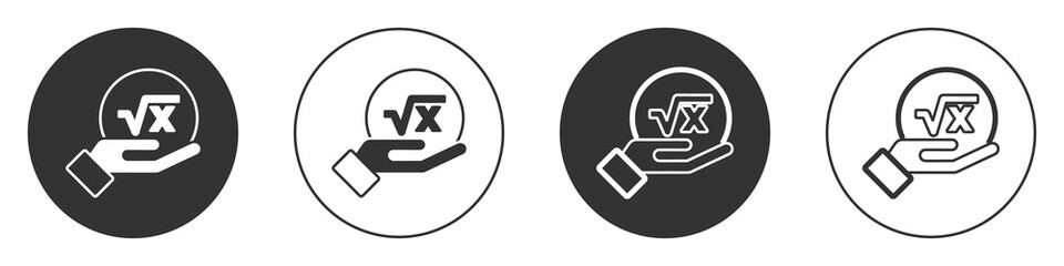 Black Square root of x glyph icon isolated on white background. Mathematical expression. Circle button. Vector
