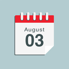 Icon day date 3 August, template calendar page