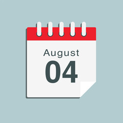 Icon day date 4 August, template calendar page