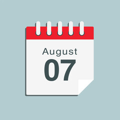 Icon day date 7 August, template calendar page