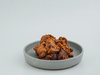 Rendang Beef Cubes in a grey dish