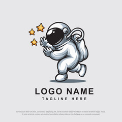 astronaut character logo design vector