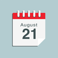 Icon day date 21 August, template calendar page