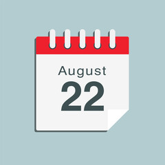 Icon day date 22 August, template calendar page