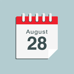Icon day date 28 August, template calendar page