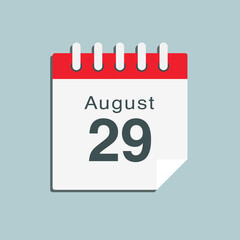 Icon day date 29 August, template calendar page