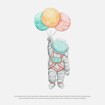 character design watercolor cute astronaut illustration