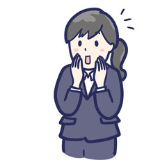 照れるスーツの女性