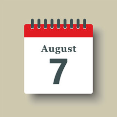 Icon day date 7 August, template calendar page