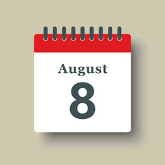 Icon day date 8 August, template calendar page