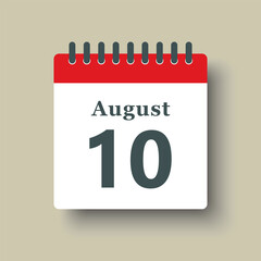 Icon day date 10 August, template calendar page