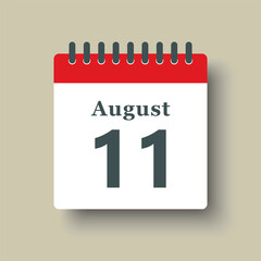 Icon day date 11 August, template calendar page