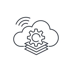 Cloud application. Web development, optimization, user experience. Vector linear icon isolated on white background.