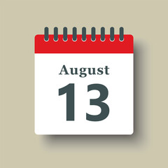 Icon day date 13 August, template calendar page
