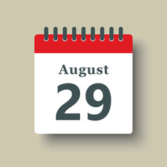 Icon day date 29 August, template calendar page