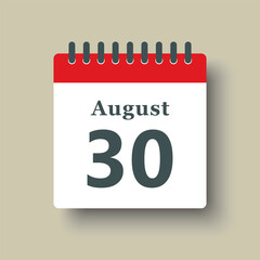 Icon day date 30 August, template calendar page