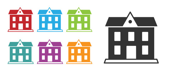 Black School building icon isolated on white background. Set icons colorful. Vector