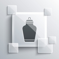 Grey Funeral urn icon isolated on grey background. Cremation and burial containers, columbarium vases, jars and pots with ashes. Square glass panels. Vector
