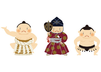 スポーツのイラスト素材。
相撲のクリップアート。
力士と行司。

