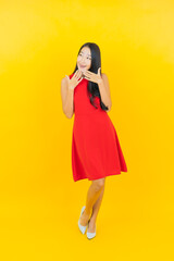 Portrait beautiful young asian woman smile with action