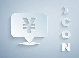 Paper cut Chinese Yuan currency symbol icon isolated on grey background. Coin money. Banking currency sign. Cash symbol. Paper art style. Vector