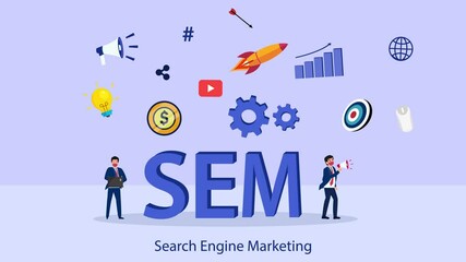 Two businessmen with Search Engine Marketing text - Powered by Adobe