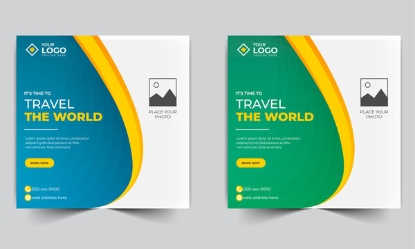 Travel social  media post square banner template design.