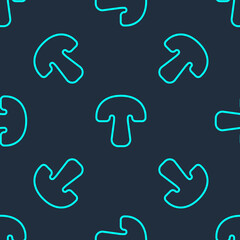 Green line Mushroom icon isolated seamless pattern on blue background. Vector