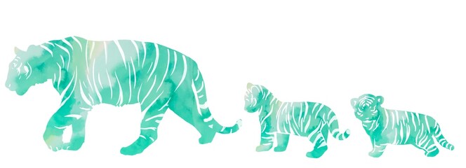 Fototapeta na wymiar Tiger family illustration watercolor 親子のトラの水彩イラスト