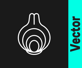 White line Onion icon isolated on black background. Vector