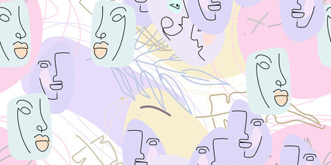 Face line pattern. Minimal art one line drawing.