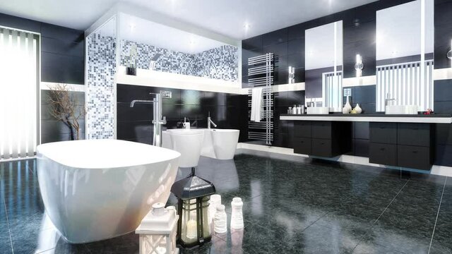 Bathroom Integration Inside a Modern Villa - loopable 3D Visualization