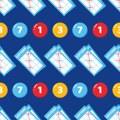Lottery tickets and lottery numbered balls colorful vector seamless pattern background.