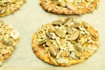 Homemade cookies with seeds and honey caramel