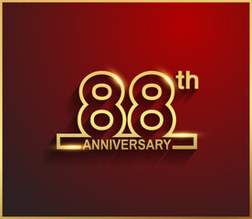 88 anniversary line style golden color for celebration on red background can be use for template, greeting card and celebration event
