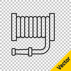 Black line Fire hose reel icon isolated on transparent background. Vector