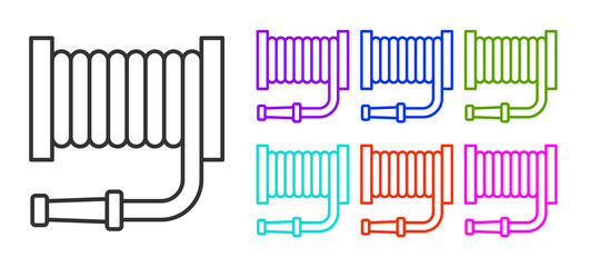 Black line Fire hose reel icon isolated on white background. Set icons colorful. Vector