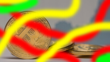 bitcoin next to each other with colorful stipes