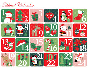 cute advent calendar of christmas icons design