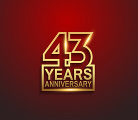 43 years golden anniversary line style isolated on red background can be use for template, greeting card and company celebration event