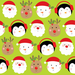 cute christmas seamless pattern on green color background