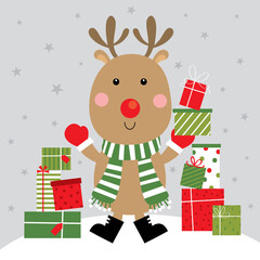 reindeer and christmas gift greeting card design