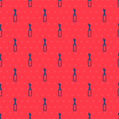 Blue line Awl tool with wooden handle icon isolated seamless pattern on red background. Work equipment tailor industry. Vector