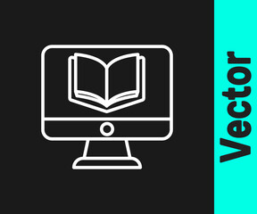 White line Online class icon isolated on black background. Online education concept. Vector