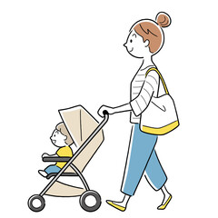 ベクターイラスト素材 家族 ベビーカー お出かけ Adult Poster Adu ケイーゴ K